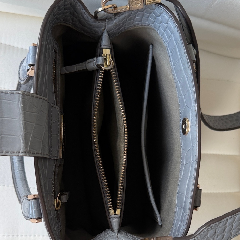 Tory Burch Gray Crocodile Embossed Satchel - Picture 8 of 8